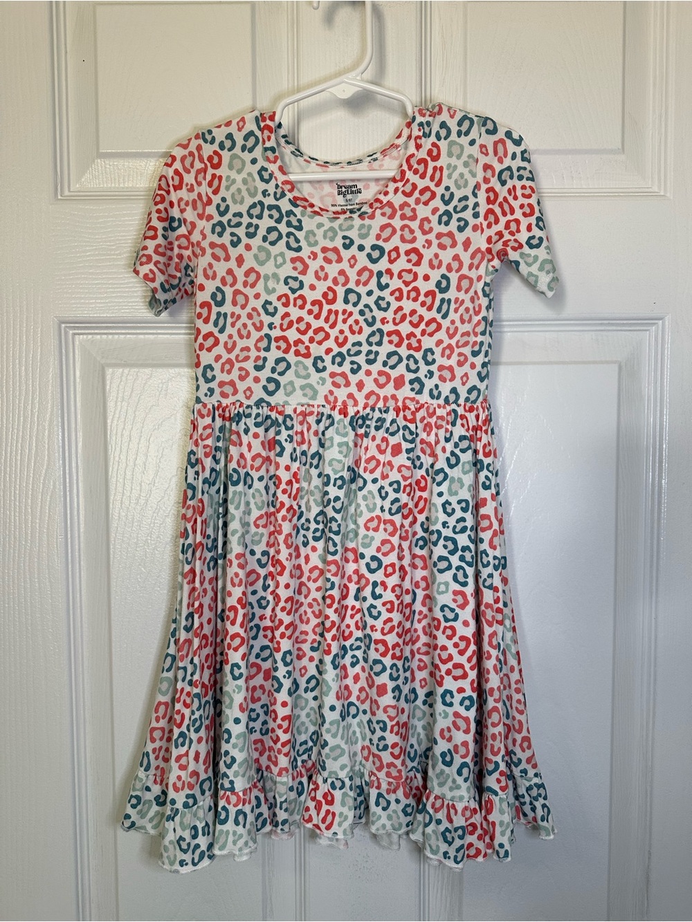 Bright Red, Blue & Gray Leopard-Print Twirl Dress for Girls
